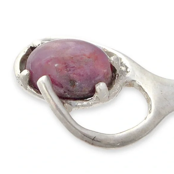 Vintage Genuine Star Ruby Sterling Silver Necklace Pendant Brutalist Modernist